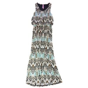 MAGIC‎ Maxi Dress Geometric Print Teal Brown Black Sleeveless Women's Size L